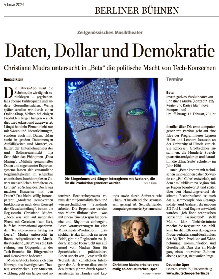 Uraufführung ist am 17.2. in der Tischlerei der <a href="/deutsche_oper/">Deutsche Oper Berlin</a>. Wir freuen uns auf Euch!
<a href="/schub/">schub</a>, <a href="/investigativeth/">InvestigativeTheater</a>