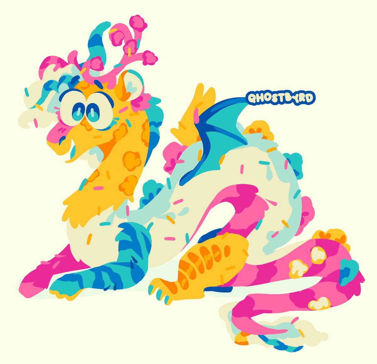 qhostbyrd's tweet photo. Popcorn Draconequus 💛🩷💙 https://t.co/KxsdkaCLHy