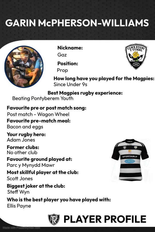 Player Profile: 
Garin McPherson-Williams ⚫️⚪️