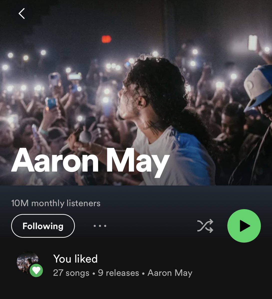 SHREKRAP's tweet photo. AARON MAY JUST HIT 10 MILLION MONTHLY LISTENERS ON SPOTIFY https://t.co/z6LrT7lUnS