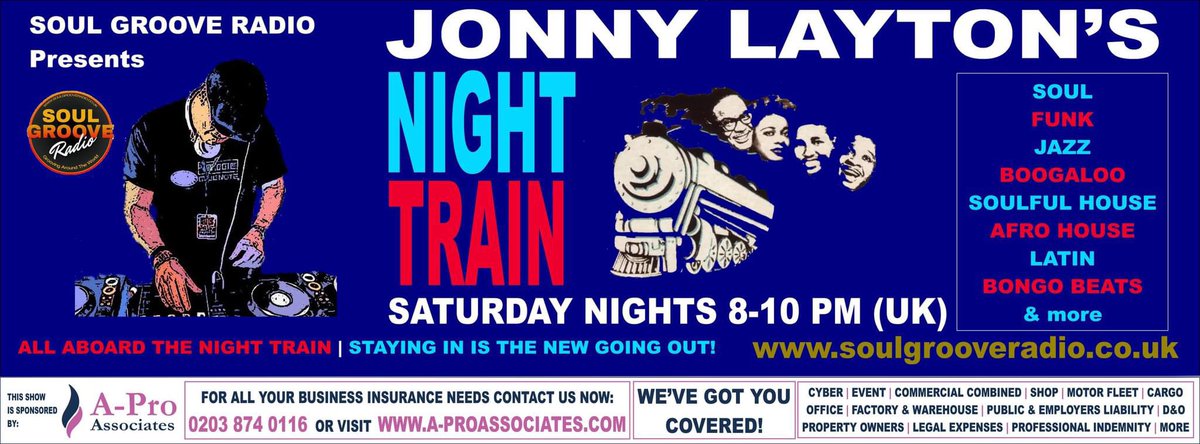 DJJonnyLayton's tweet photo. Tonight - 8pm (UK) it’s all aboard the NIGHT TRAIN on https://t.co/dOoEVX026L - 2 hours of great new cuts including a cracker from Myles Sanko and many more plus some great retro reminders and boogaloo mayhem - be great to have you aboard! Staying in is the new going out! https://t.co/fvAt2cJ9CT