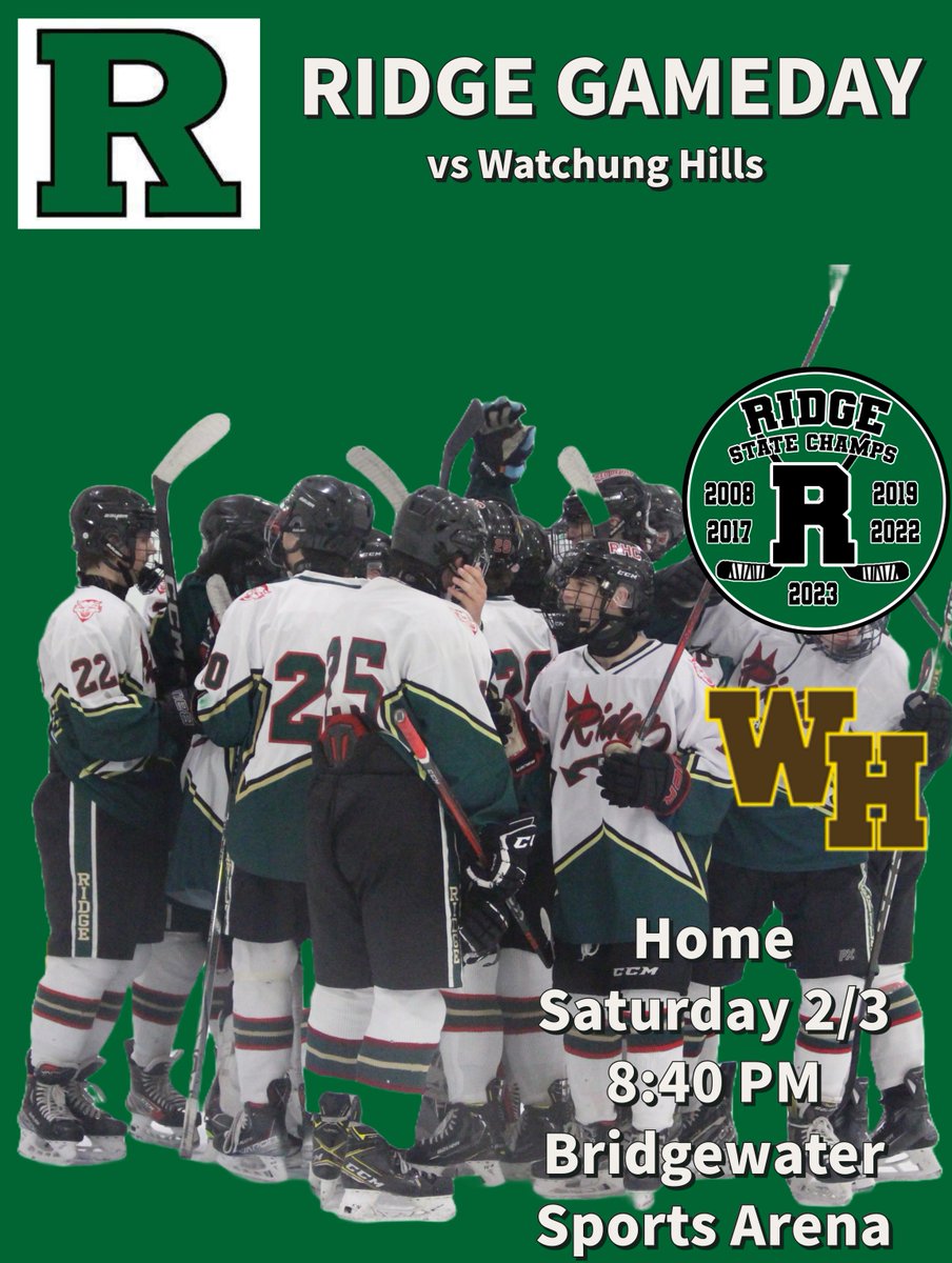 Home Game: Saturday 2/3 vs Watchung Hills 8:40PM @ Bridgewater Sports Arena.  Come out and support the team. <a href="/Ridgegameday/">RIDGE ATHLETICS</a>