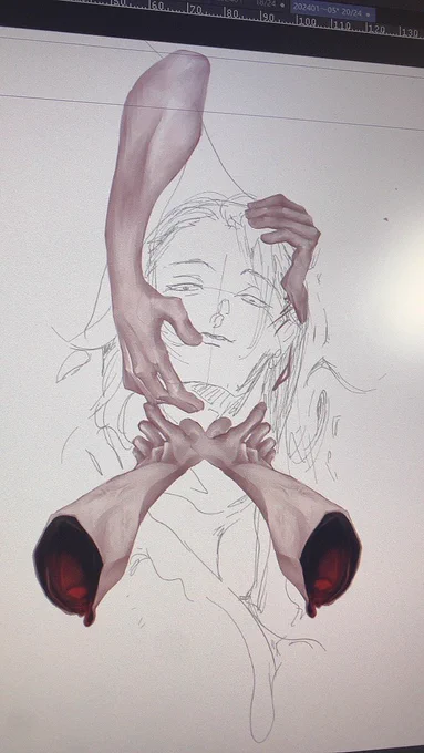 描き終わったところでどこに上げようかちょっと迷う。これで誕生日おめでとう夏五って言おうとしてると言ったら怒られるかな?????(全部の腕(のつもりで描いてる)) 