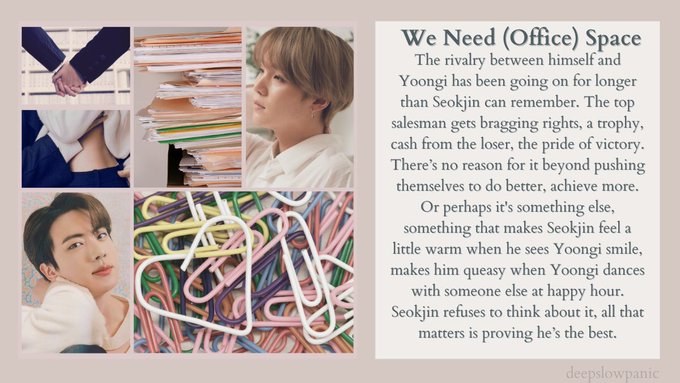 We need (Office)Space
🗃️Yoonjin
🗃️Explicit
🗃️11k
🗃️Enemies to Lovers
🗃️Rivals
🗃️And they were coworkers
🗃️Office sex
🗃️Awkward flirting
🗃️Misunderstandings
🗃️<a href="/hyunglinefest/">Hyung Line Fest: PERMANENTLY CLOSED</a> comment bingo
archiveofourown.org/works/32914429