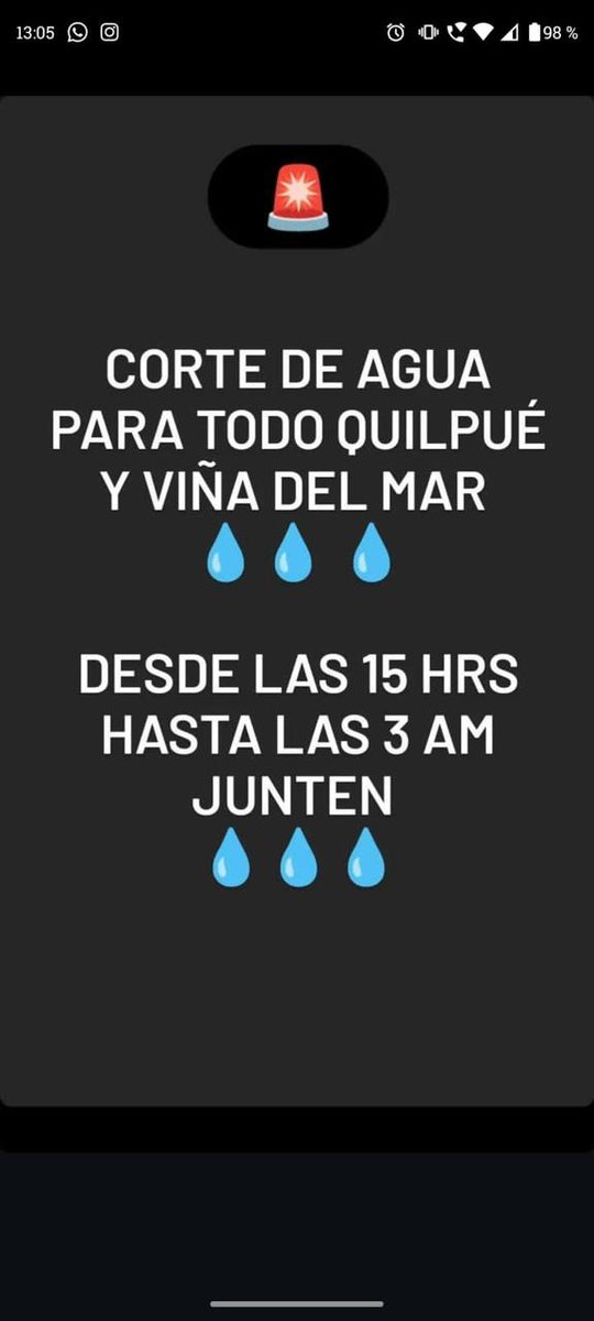 orivina's tweet photo. @esval_chile hay corte de agua o no? Esta circulando este post. https://t.co/h23MBCa3Z7