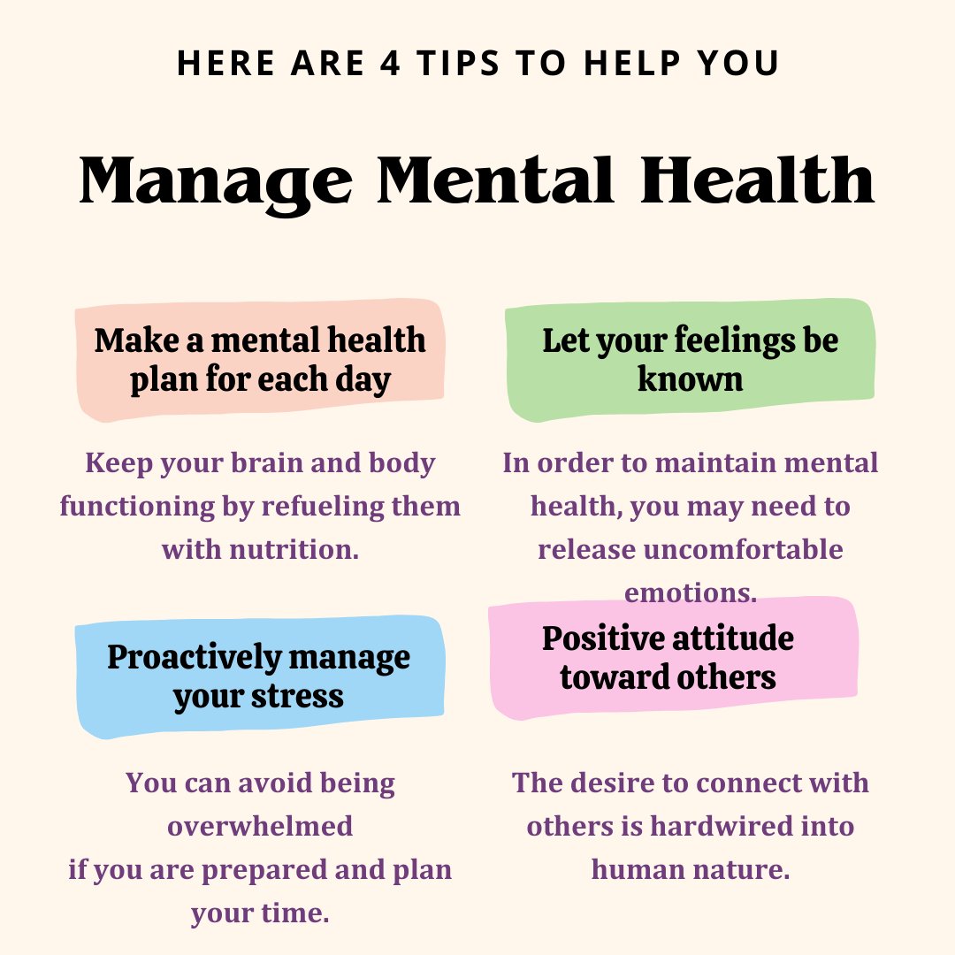 Healthyhub64970's tweet photo. Here are 4 Tips to Help You Manage #mentalhealth 

#MentalHealthAwareness  #healthylifestyle #HealthyHabits https://t.co/vv7fm41OAC