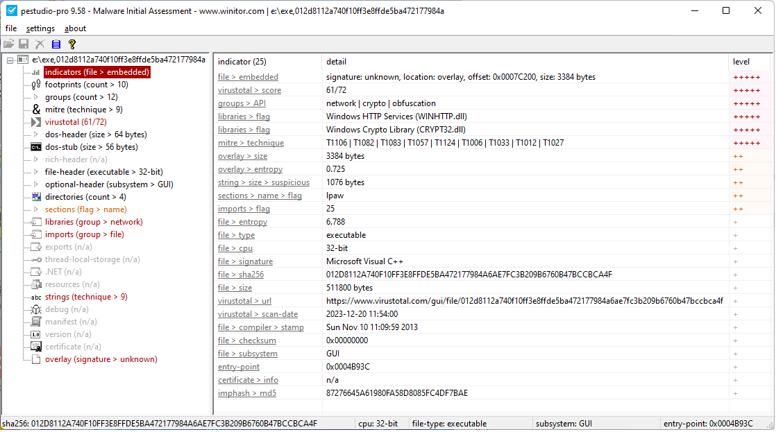 #pestudio 9.58 now available with following changes:
. Fix an issue when fetching the Virustotal report
. Fix a bug when detecting libraries
. Extend indicators
#Malware #Ransomware #infosecurity #dfir