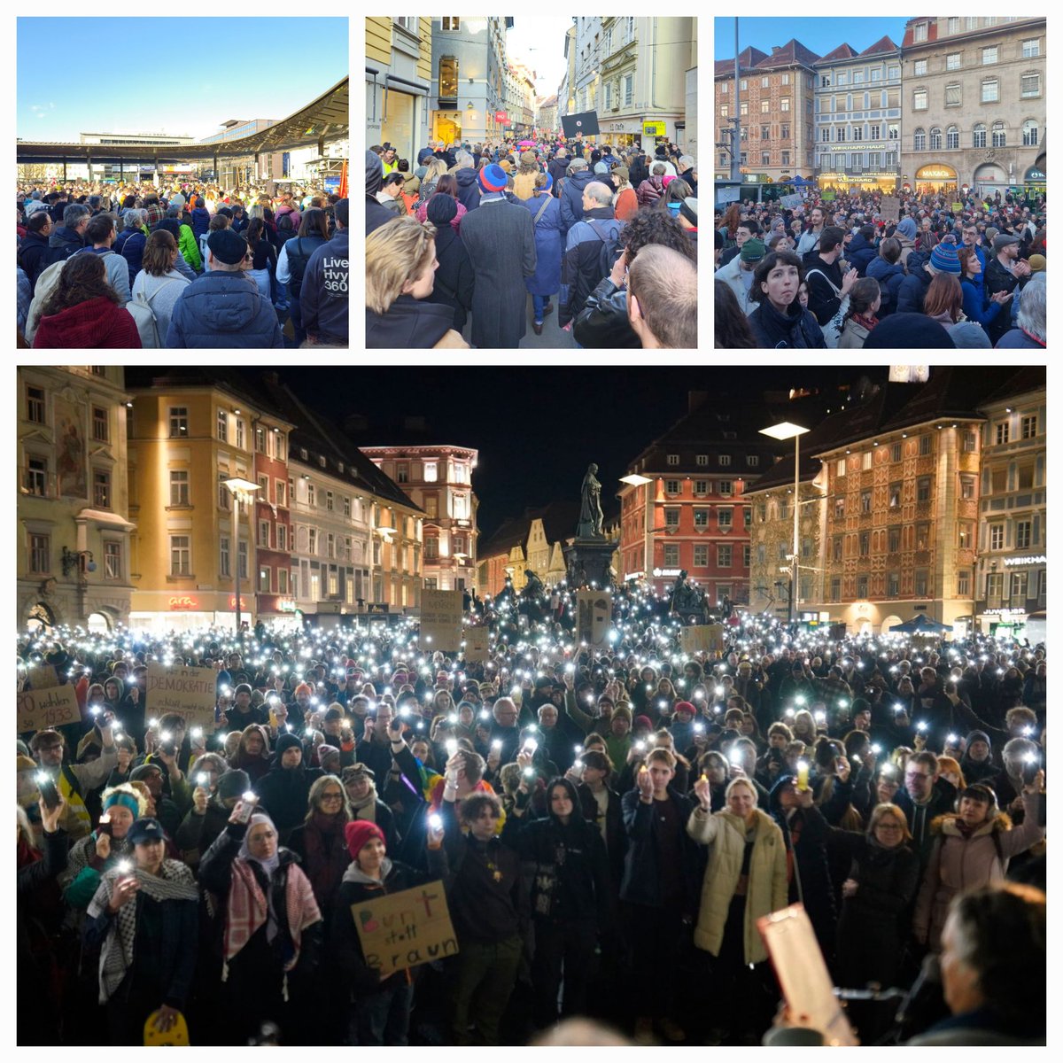 HGrunbichler's tweet photo. 10.000 bei #DemokratieVerteidigen in Graz. Rechtsextreme Hetze, das Verbreiten von Verschwörungstheorien und Gewaltauftrufe können nicht toleriert werden. https://t.co/6kzyzYEl9G