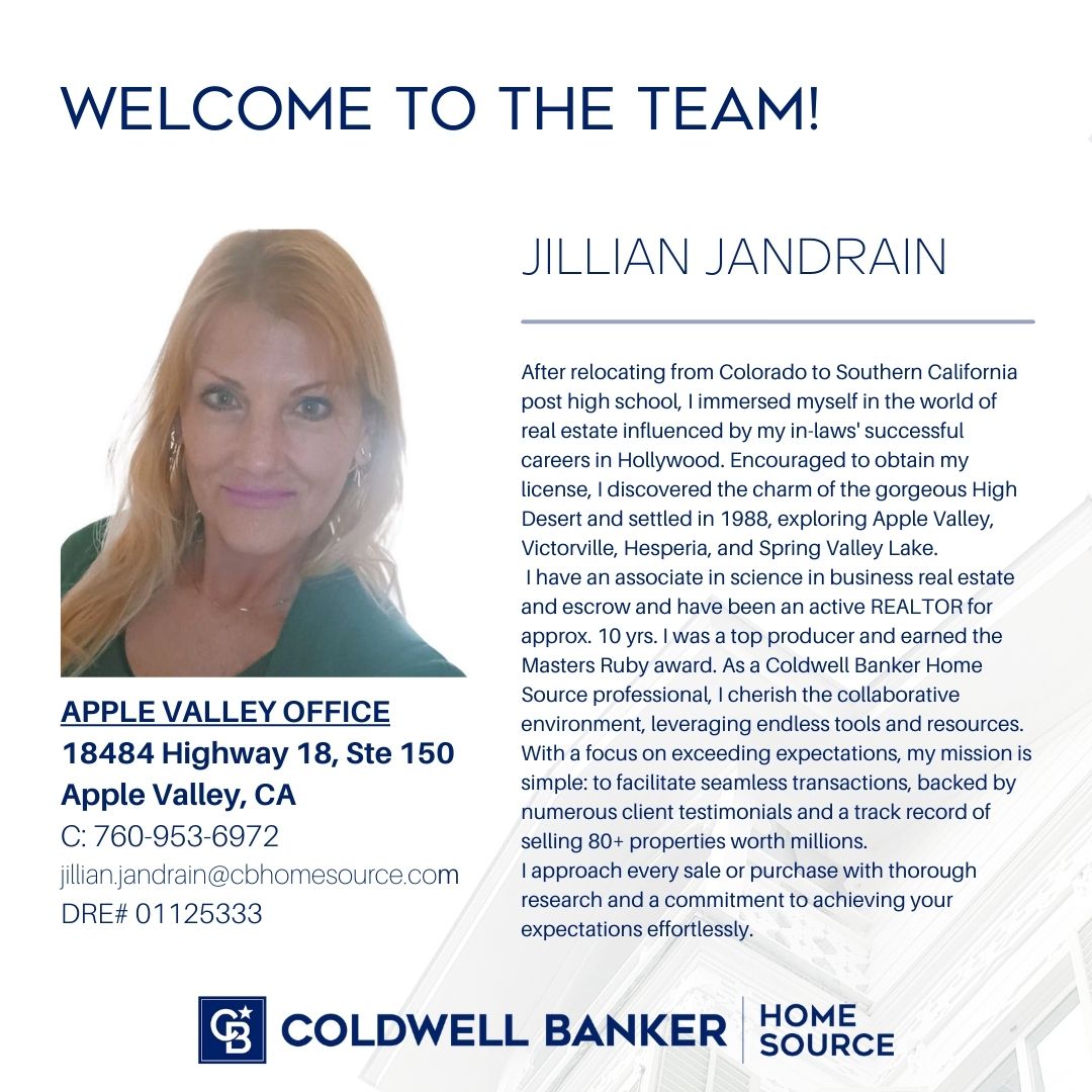 Welcome to the team Jillian, we are so glad to have you as a part of our #CBFAMILY !

#cbhomesource #realestateagentlife #applevalley #gettingtoknowyou #coldwellbanker #welcometotheteam
