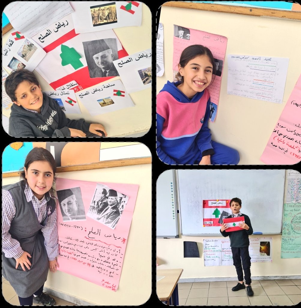 في إطار تعزيز الوعي بتاريخ الوطن وتقديرًا  لتضحيات رجال الاستقلال، قام طلّاب الخامس الأساسي بتنفيذ مشاريع متنوّعة لاستكشاف حياة هؤلاء الأبطال والتّعرّف إلى إنجازاتهم. ومن خلال أبحاثهم وعروضهم التّقديميّة، نجح الطّلّاب في إبراز الأثر الّذي تركوه، وعمق تأثيرهم الإيجابي على المجتمع.