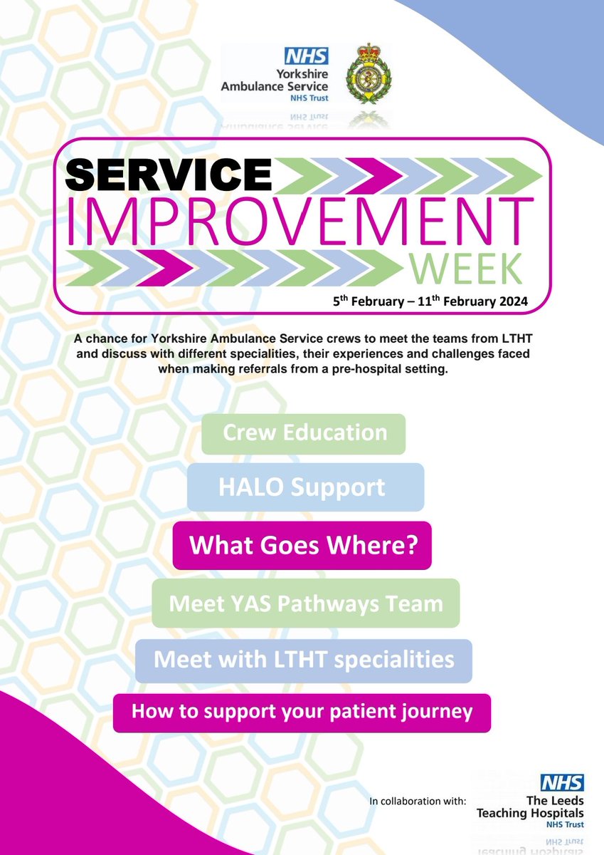 Alot of work going into our #ServiceImprovement week next week. We are really looking forward to supporting crews with pathways to support patient care at SJUH.

#collaboration #teamwork #Yashalo 

@LeedsHospitals @MyiED @YorksAmbulance