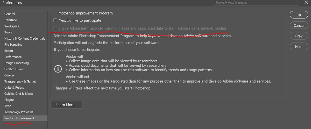 FYI to turn this setting off if you use Adobe products. It allows them to use your drawings and process.