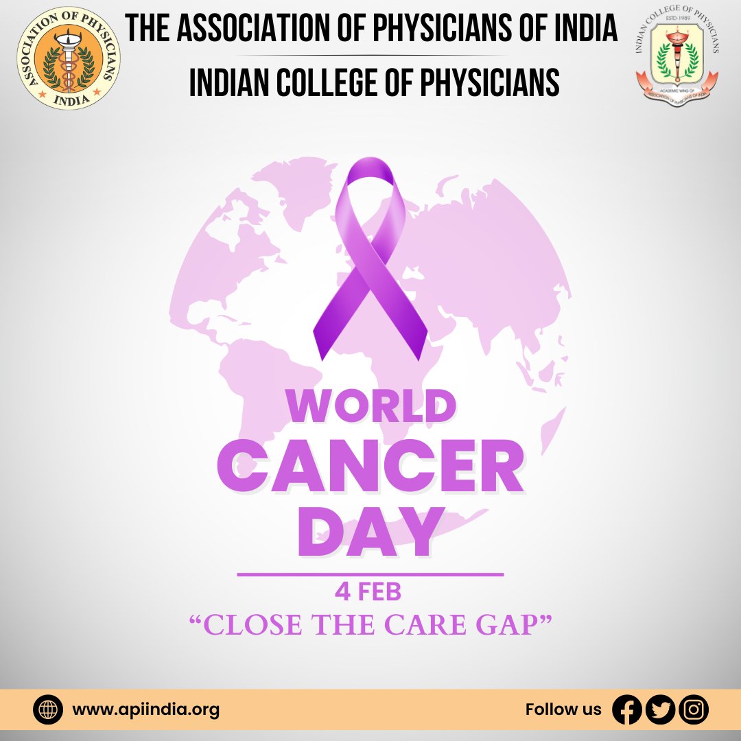 Unite for a healthier world. On #WorldCancerDay, let's close the care gap together. 🌍💙 

DR GIRISH MATHUR 
PRESIDENT-API
DR JYOTIRMOY PAL 
DEAN-ICP
DR AGAM VORA 
SECRETARY-API

#CloseTheCareGap #API #ICP #IndianCollegeofPhysicians #Physicians