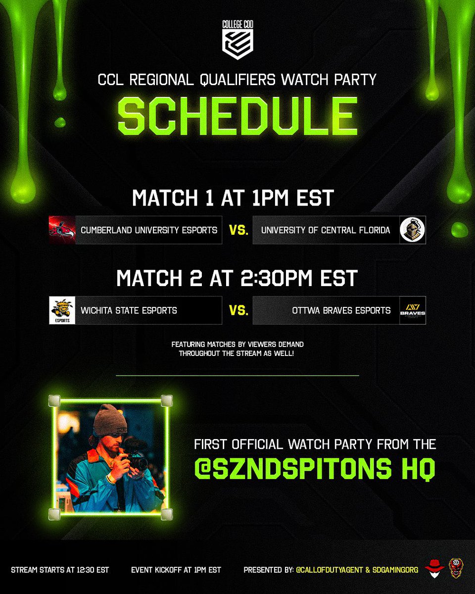 WE ARE LIVE WITH OUR FIRST <a href="/CollegeCoD/">College CoD</a> WATCH PARTY!! 🤮🚨

FIRST MATCH:

<a href="/CUeSports21/">Cumberland University Esports</a> vs. <a href="/EsportsatUCF/">Esports at UCF</a> 🍿