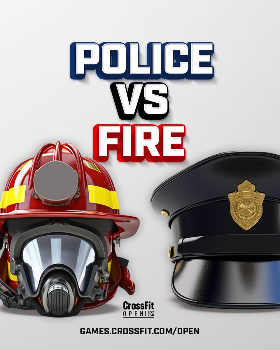 CrossFitGames's tweet photo. Join the Service Open by adding #Firefighter or #LawEnforcementOfficer to your CrossFit Games profile in your dashboard.  

Who is fitter?

Add #PolicevsFire to see how you stack up against other fire responders in your field in the Open and earn bragging rights in 2024. https://t.co/enfdvsjmNa