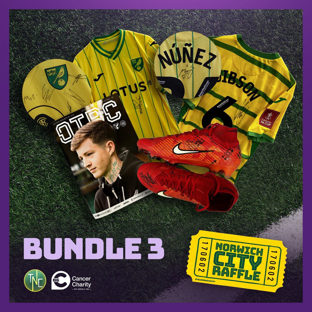 Talk Norwich City (@talknorwichcity) on Twitter photo 🚨 𝗧𝗵𝗲 𝗨𝗹𝘁𝗶𝗺𝗮𝘁𝗲 𝗡𝗼𝗿𝘄𝗶𝗰𝗵 𝗖𝗶𝘁𝘆 𝗥𝗮𝗳𝗳𝗹𝗲 🤩
1️⃣, 2️⃣ or 3️⃣ - which special #NCFC bundle do you want to win?!
You have a chance by donating now! ⤵️
🎫 big-c.charityhive.co.uk
Every pound raised goes to <a href="/bigctweets/">Big C Cancer Charity</a>.🎗️
PS. Look who’s boots are in 3️⃣ 👀 🚨 𝗧𝗵𝗲 𝗨𝗹𝘁𝗶𝗺𝗮𝘁𝗲 𝗡𝗼𝗿𝘄𝗶𝗰𝗵 𝗖𝗶𝘁𝘆 𝗥𝗮𝗳𝗳𝗹𝗲 🤩
1️⃣, 2️⃣ or 3️⃣ - which special #NCFC bundle do you want to win?!
You have a chance by donating now! ⤵️
🎫 big-c.charityhive.co.uk
Every pound raised goes to <a href="/bigctweets/">Big C Cancer Charity</a>.🎗️
PS. Look who’s boots are in 3️⃣ 👀