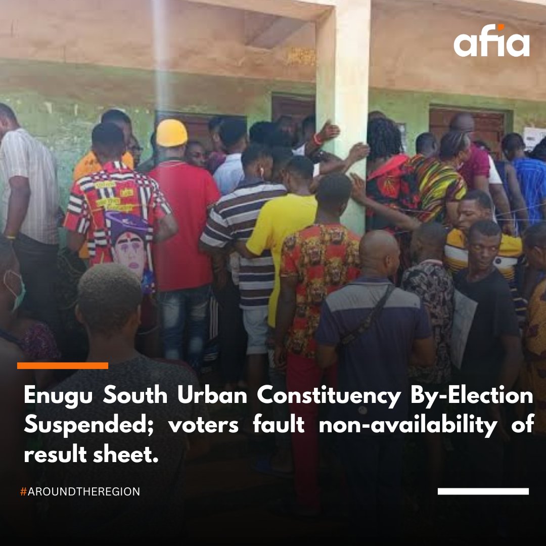 AfiaTvOfficial's tweet photo. BY-ELECTION UPDATES: Enugu South by-election suspended.
#AfiaTV #AroundTheRegion #Enugu #EnuguSouth #Enugu https://t.co/xlgsE0xH6M