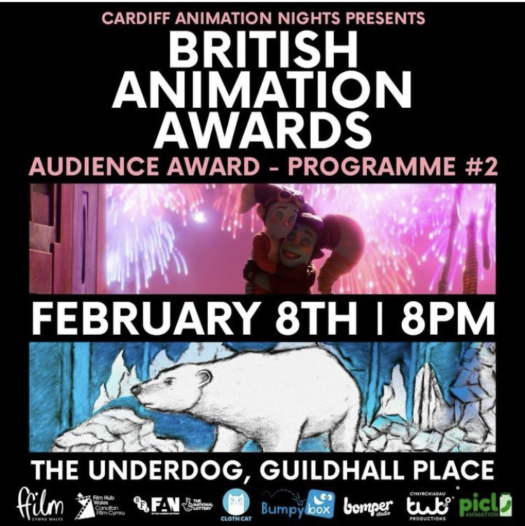 Come and vote for Inner Polar Bear at @britishanimationawards Audience Award screening hosted by @animationnights in the Underdog, Cardiff 8pm on the 8th Feb.