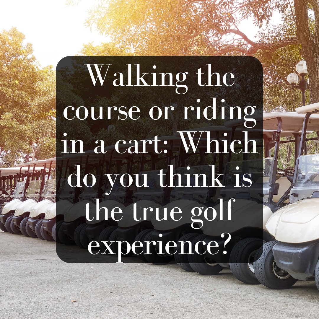 ⛳ Walking the course or riding in a cart: What's the true golf experience for you? 🚶‍♂️🏎️ Share your preference! Engage in the debate and let us know what defines the essence of golf for you. Comment below with your choice! 🏌️‍♂️🌳 #GolfExperience #WalkingVsCart #GolfDebate