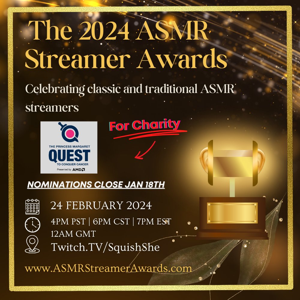 asmrstreamaward's tweet photo. VOTING IS NOW OPEN FOR THE 2024 ASMR STREAMER AWARDS!!! Closes in 2 weeks on Feb 16th at midnight CST! https://t.co/WOhgWnWOVC