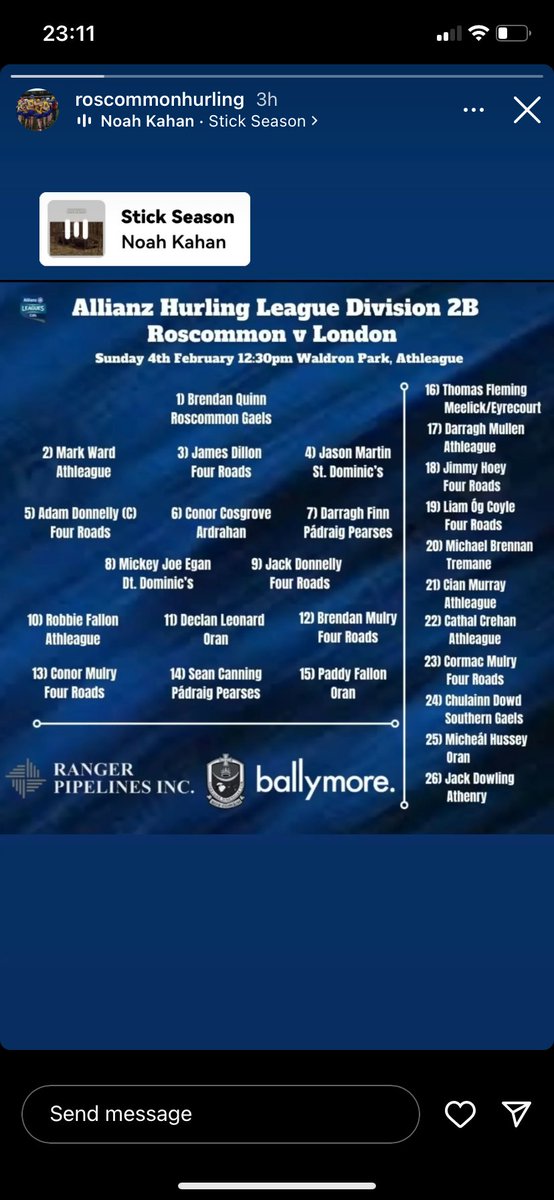 Best of luck to Robbie,Darragh,Mark,Cian &amp; Cathal and the Roscommon hurlers who get there league campaign underway tomorrow against London please support