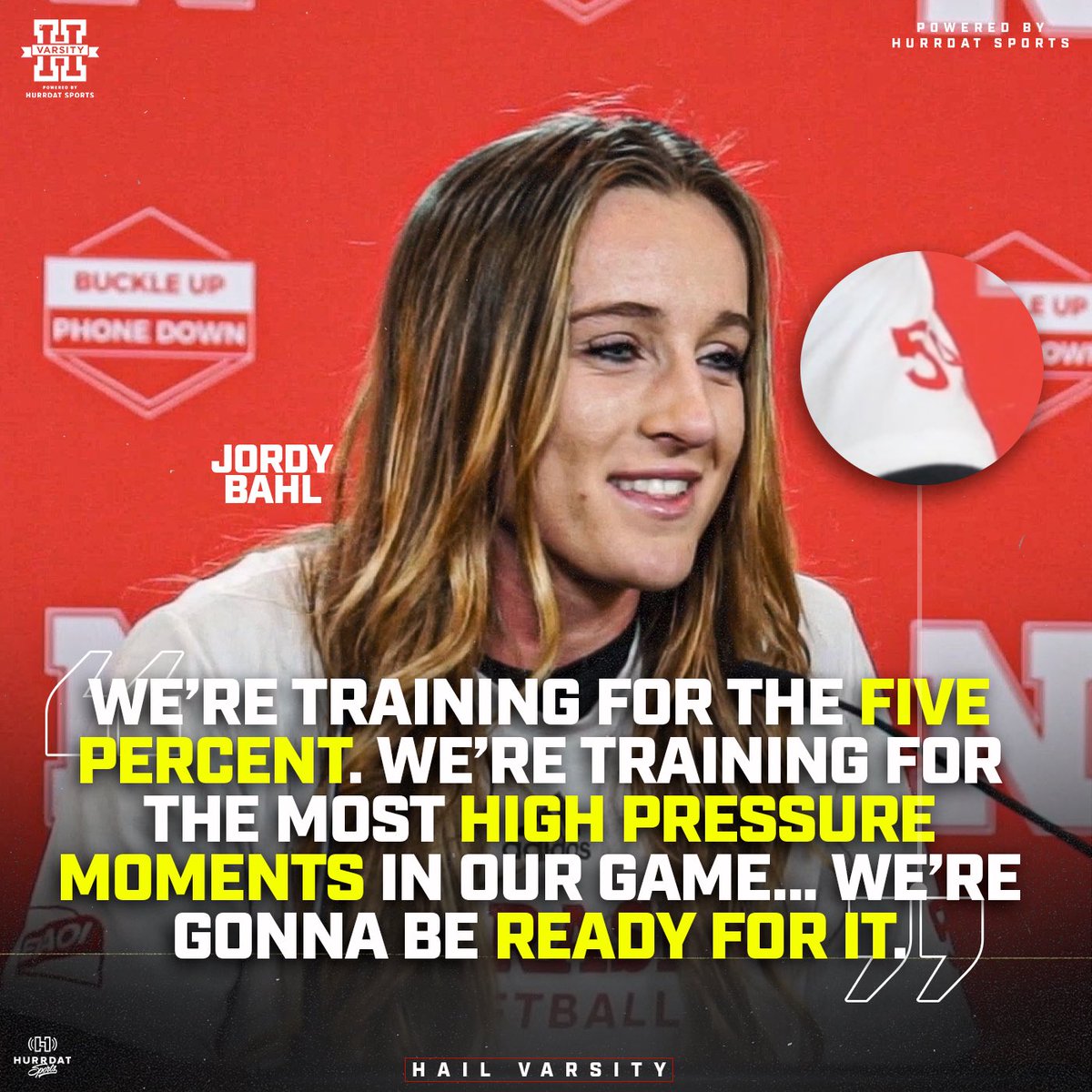 HailVarsity's tweet photo. Jordy Bahl wears a 5% on her sleeve to show the Huskers are ready for the high pressure moments that are sure to come this season.

#Huskers | #GBR https://t.co/IoPJybUHkq