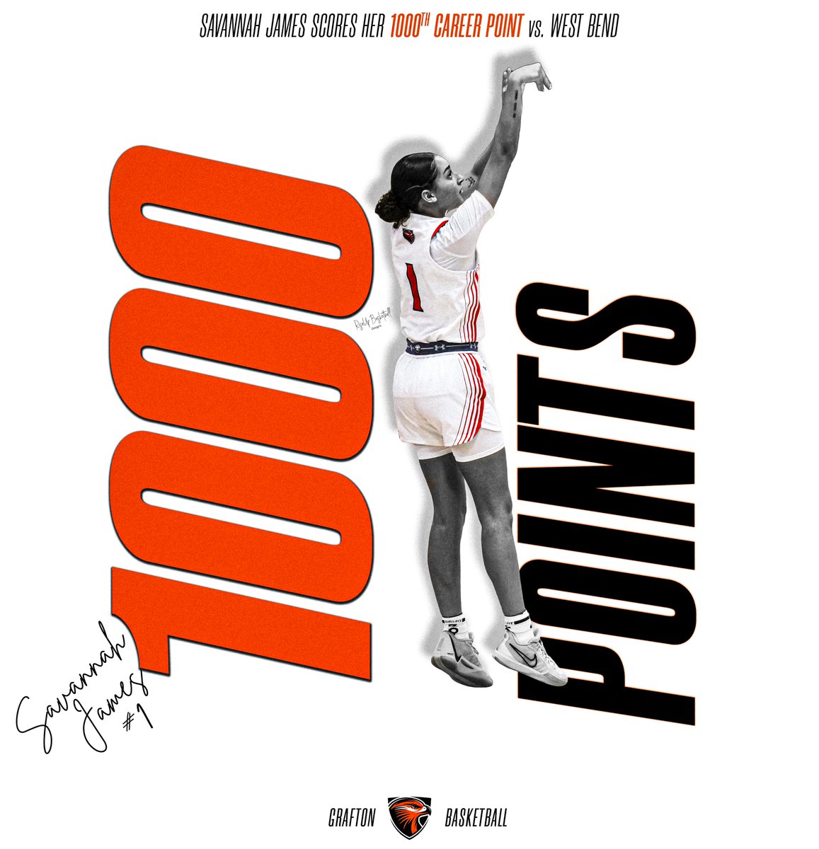 Hey everyone! Let's give it up for Savannah James (@savannahj_2024), the #1 guard for Grafton H.S. (@Grafton6thwoman) and a future Quincy University player, who just hit a major milestone – 1,000 career points! 🏀🌟 This sharpshooter's got skills that have helped power Grafton