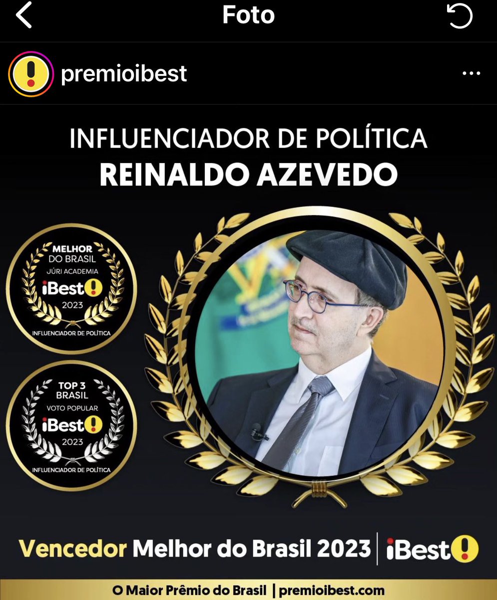 reinaldoazevedo's tweet photo. SOBRE O iBEST
Caras, caros, cares e quem mais se juntar à festa,
faço rádio, UOL, podcast, coluna… Apareço bastante. Mas vcs sabem q ñ faço campanha para ganhar prêmios, ser escolhido isso ou aquilo. 
Não sou tímido de natural, mas me seria extremamente desconfortável convidar para que votassem em mim. 
E, pois, sabem que não falei aqui sobre o Prêmio iBest enquanto a votação estava em
curso.  Tampouco na BandNews FM, no BandNews TV ou no UOL.
Estou entre os premiados, agradeço aos que escolheram meu nome e parabenizo a quantos tenham merecido uma distinção — há gente que admiro na turma; outros, nem tanto. 
Mas assim é a vida, e há os que dirão o mesmo a meu respeito. 
Sim, estou grato e satisfeito com a deferência do público e da “Academia iBest”.
Não falei a respeito antes em razão de uma timidez específica mesmo, não por soberba. Abraço a todos.