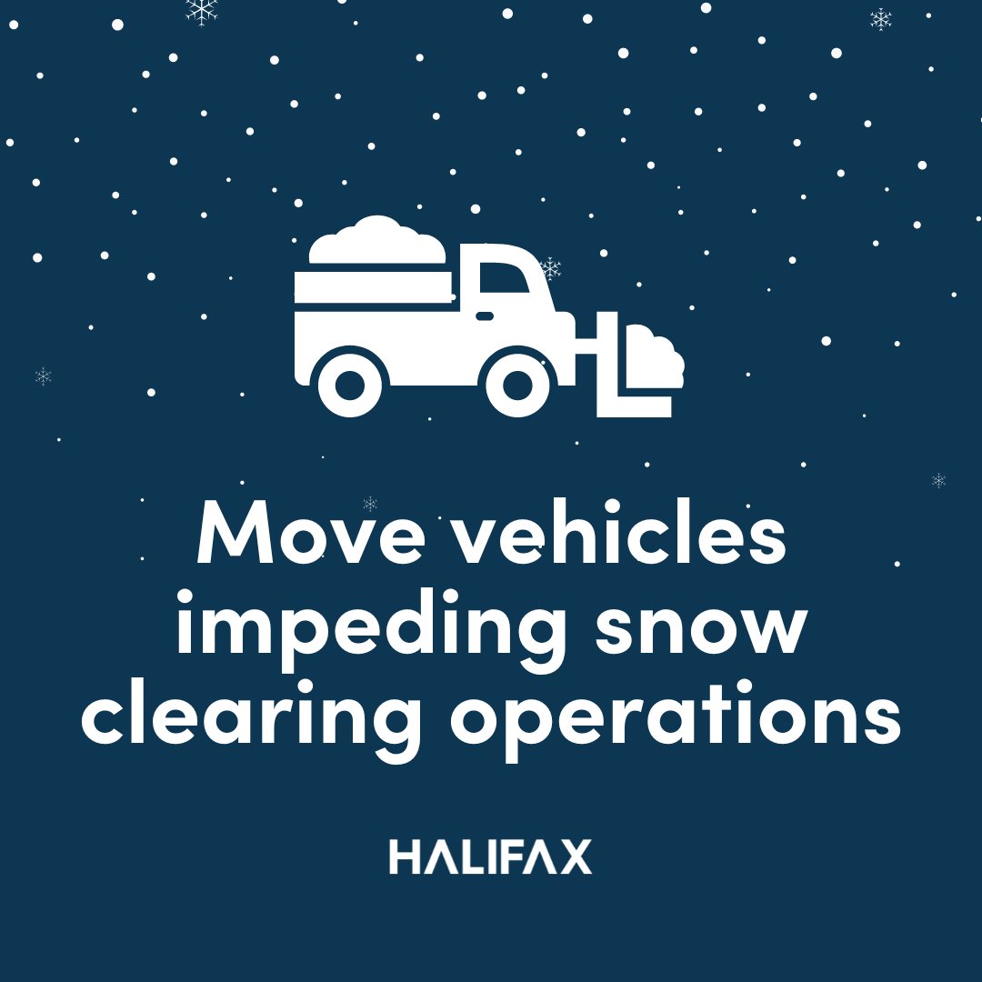 hfxgov's tweet photo. Please move your vehicle off-street to allow crews to continue snow clearing operations safely. Note that vehicles can be ticketed and towed as needed to ensure roadways are not blocked. https://t.co/i5mdhkXQNQ