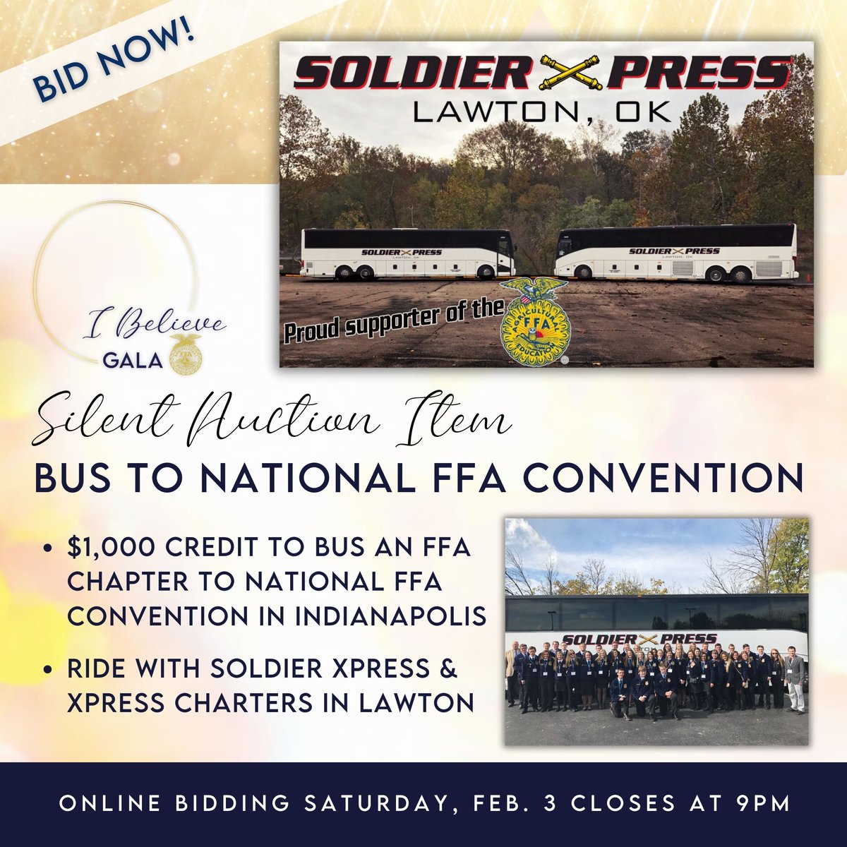 Heads up Ag teachers! Your chapter planning to go to National FFA Convention in Indy? Check this out! 👀

Online silent auction bidding open today until 9pm! Register to bid &amp; view all items here:
bit.ly/ffagala2024