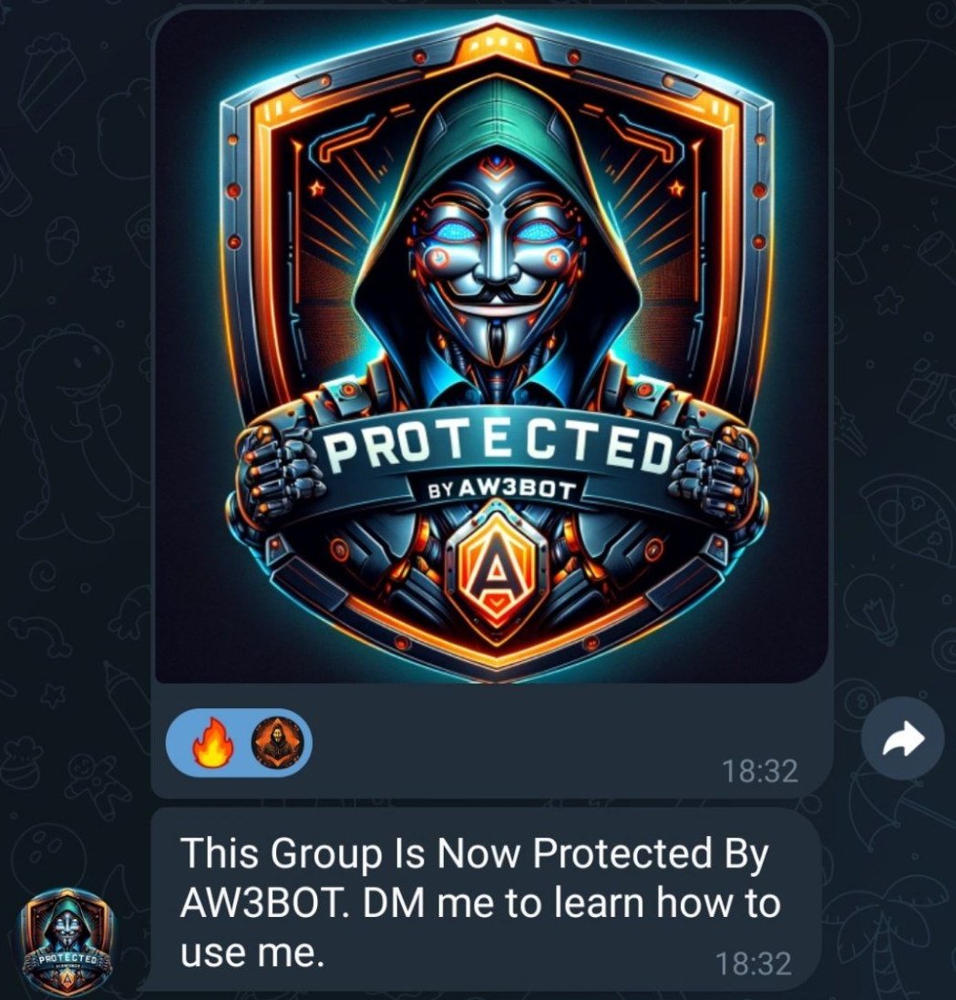 👀 Does your bot look as good as AW3BOT? 🚀 Proud to witness the introduction of #AW3'S new utility – not only eye-catching but set to perform as impressively as it looks. Get ready for a wave of innovation! 🌐💡
Are you ready to get your TG and Discord groups protected by