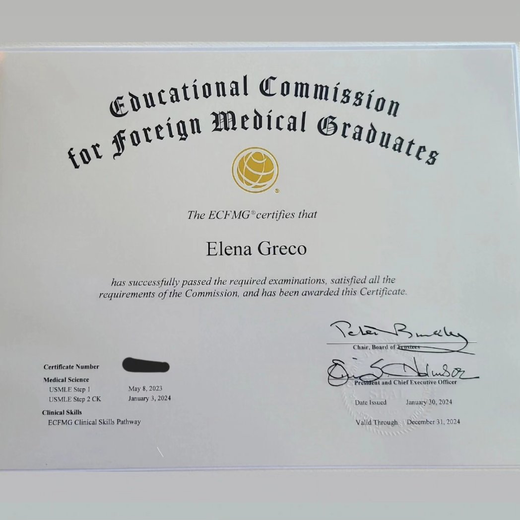 Big news: I am officially ECFMG certified! 😃 This journey was no joke, but seeing the result of all the hard work makes me super happy! Huge thanks to my mentor @EMiddlebrooksMD, my family, and friends for keeping me going throughout this process 🙌🏻 #ECFMGcertified #USMLE