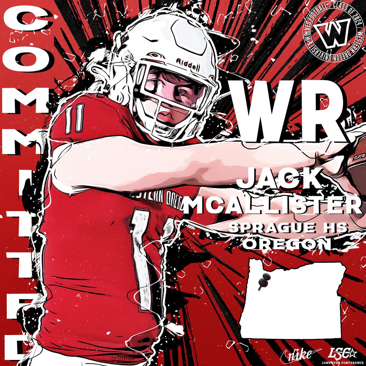 Jack McAllister 2⭐️ATH (@jack1mcallister) on Twitter photo I want to thank my family, trainers, coaches, and teammates for all the support I have received in my football career. With that, I would like to announce my commitment to Western Oregon University, to further my athletic and academic career! <a href="/WOU_Wolves/">Western Oregon Wolves Athletics</a>
<a href="/ArneFerguson/">Arne Ferguson</a> I want to thank my family, trainers, coaches, and teammates for all the support I have received in my football career. With that, I would like to announce my commitment to Western Oregon University, to further my athletic and academic career! <a href="/WOU_Wolves/">Western Oregon Wolves Athletics</a>
<a href="/ArneFerguson/">Arne Ferguson</a>