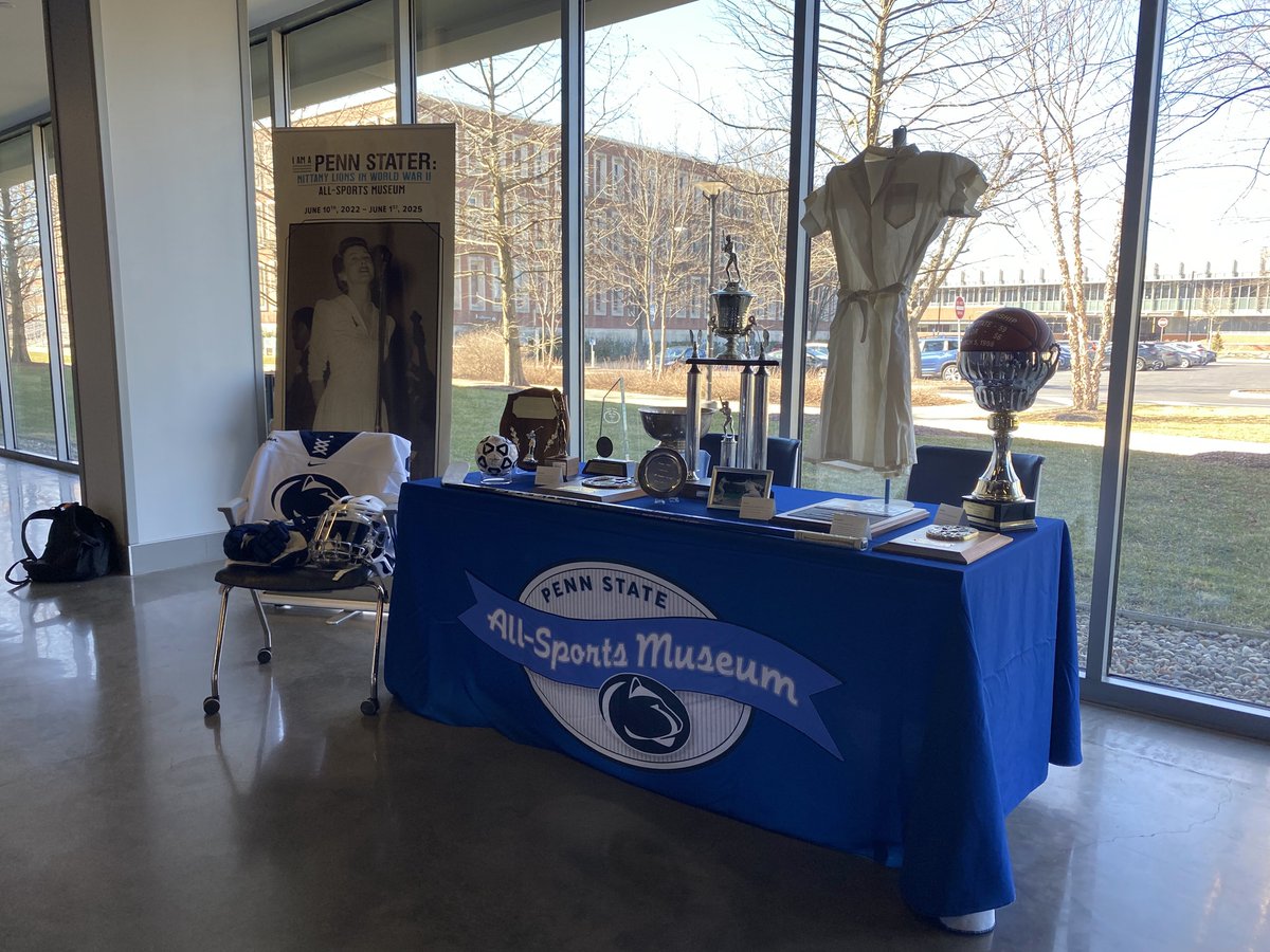 PSUSportsMuseum's tweet photo. Great to be on the concourse at Pegula before today's women's hockey game with some of our artifacts celebrating National Girls and Women in Sports Day!
#PSU #AllSportsMuseum #NittanyLions #PSUProud #NGWSD https://t.co/w1MzOgH3LH