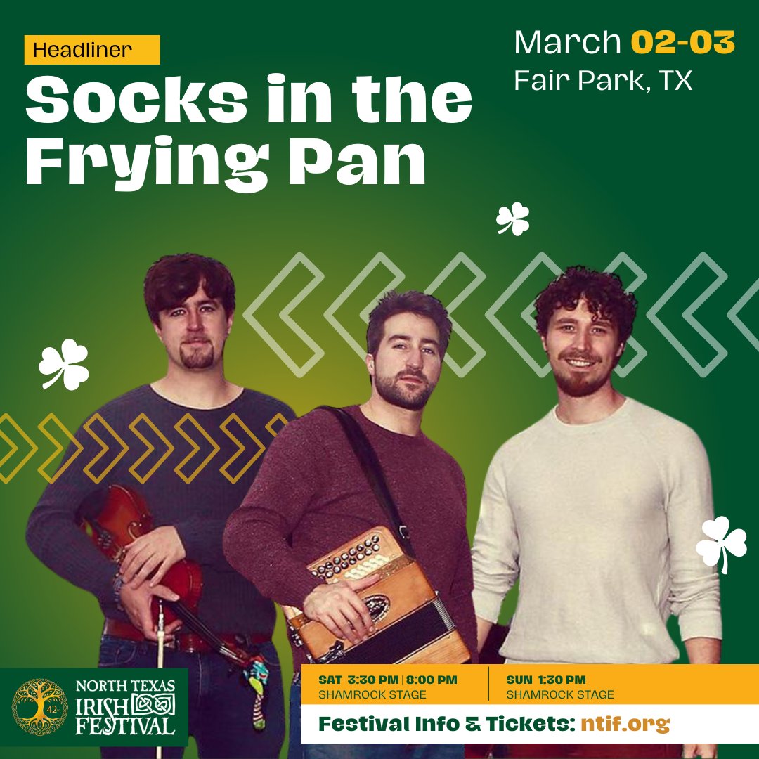 Get ready for a toe-tapping Irish adventure with Socks in the Frying Pan! 🍀🎶 #SockInvasion We're buzzin to see them at the North Texas Irish Festival on March 2-3. See link in bio or visit ntif.org for info and tickets.

Socks in the Frying Pan are a multi-award