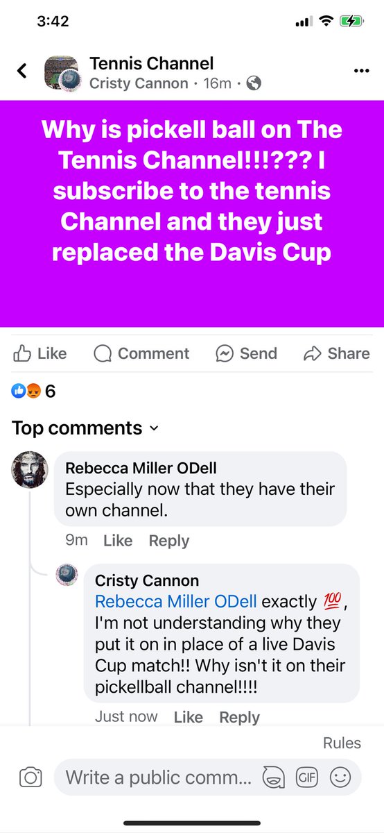 krislovestennis's tweet photo. @Tennis What are you guys doing?? Every time you put pickleball on there is outrage!! Do you care??? Knock it off keep your tennis viewers!! https://t.co/hV3nKqlcuu