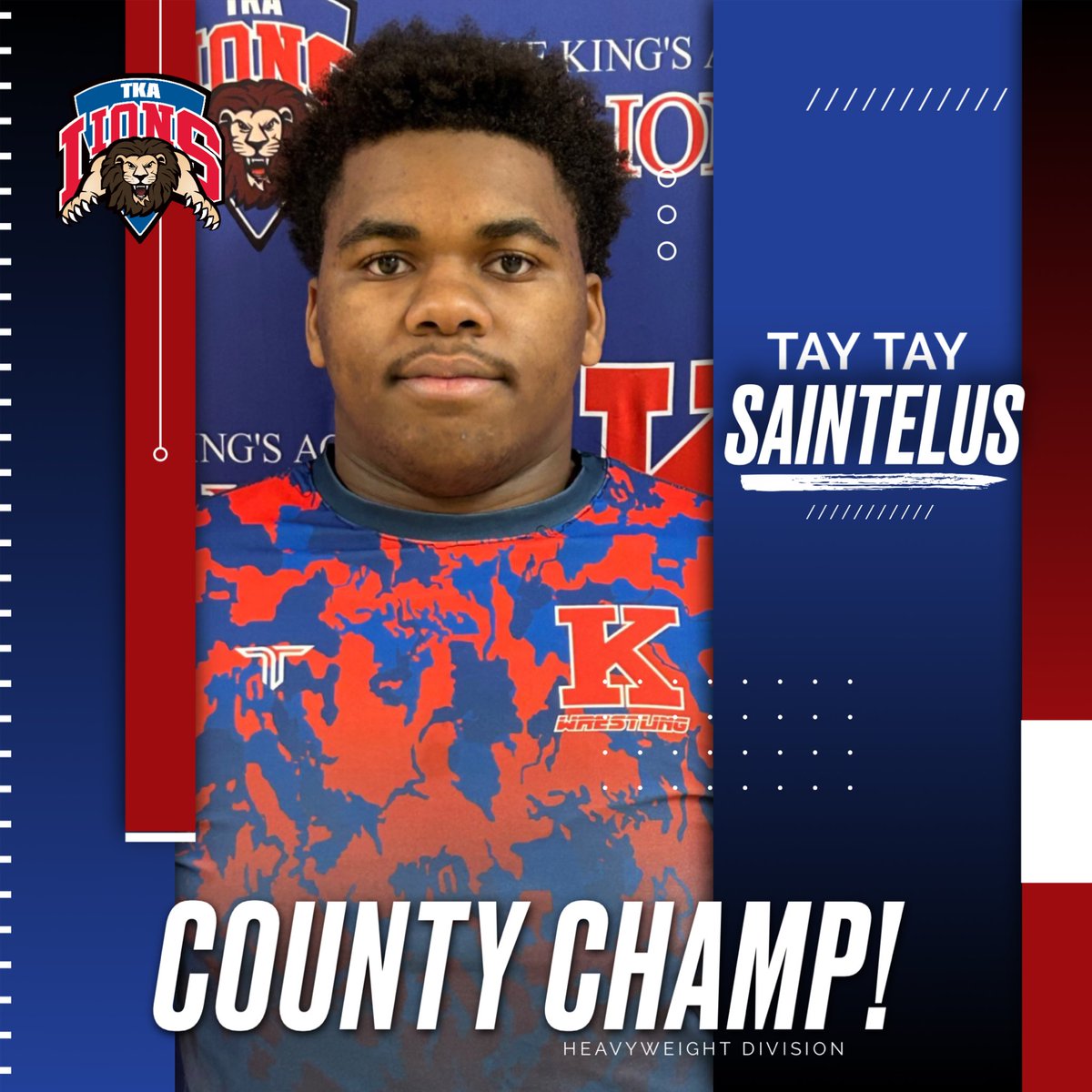 Tay Tay Saintelus is the Palm Beach County heavyweight champion! He is the first county champion in TKA wrestling history! #tkawrestling 

<a href="/TKAWPB/">The King's Academy</a> <a href="/pbphighschools/">Post on High Schools</a> <a href="/ESPNWestPalm/">ESPN WEST PALM (106.3 FM)</a>