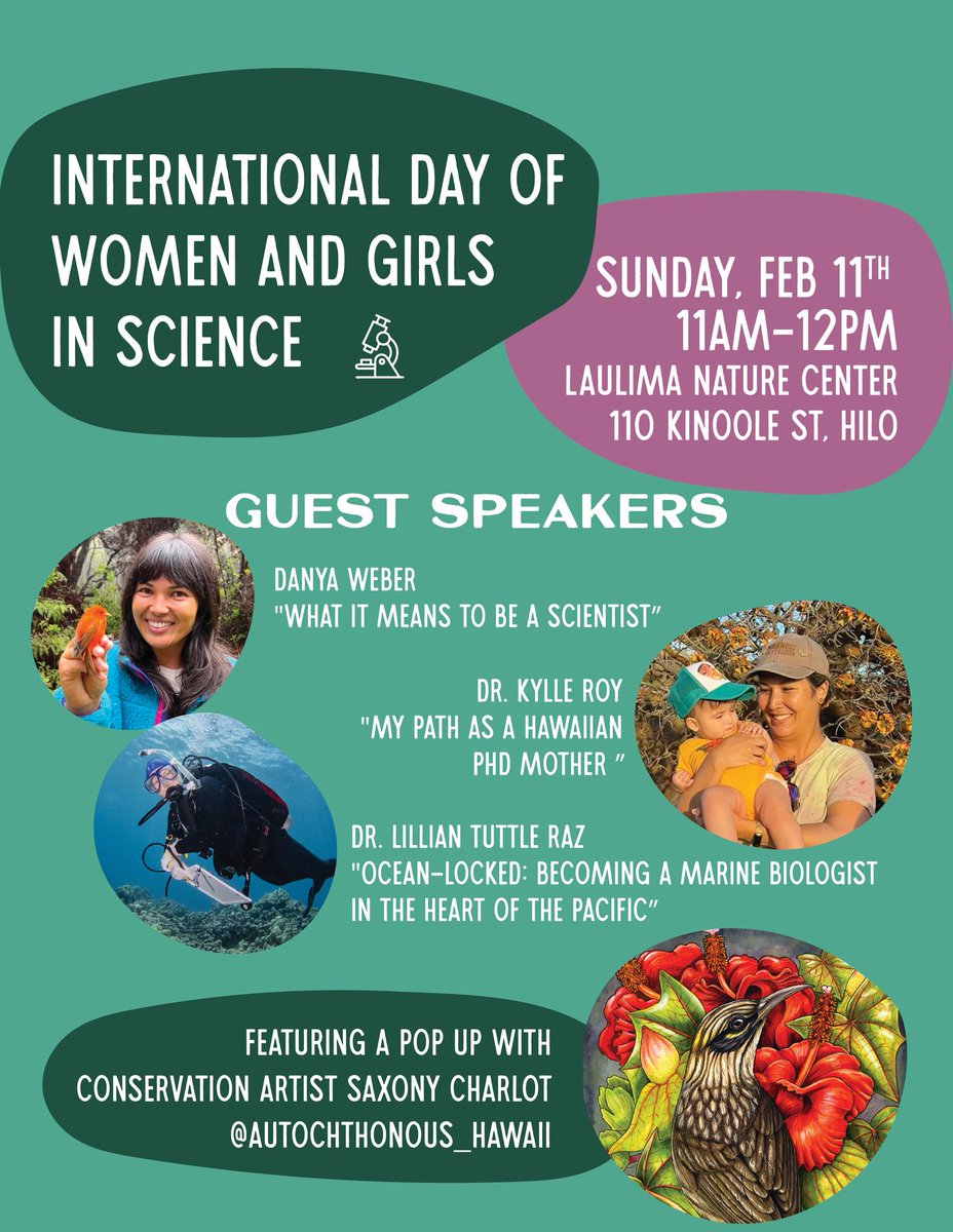 #Hawaii #Hilo #STEM International Day of Women and Girls in Science- Sun, Feb 11 at the Laulima Nature Center. Come talk story w/ women in science! Includes a Q&A session to inspire careers in science & conservation  laulimanaturecenter.com/events/interna…