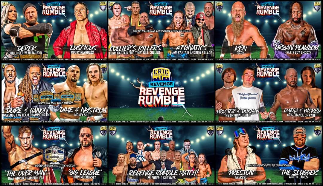 ONE WEEK AWAY! #RevengeRumbleIV at The Erie Sports Center! Closing in on 450 tickets sold already. This event is STACKED!

Join us next Saturday night and help us make history! Can we sell out The Erie Sports Center??? Get your ass there and help us try! #IWantRevenge