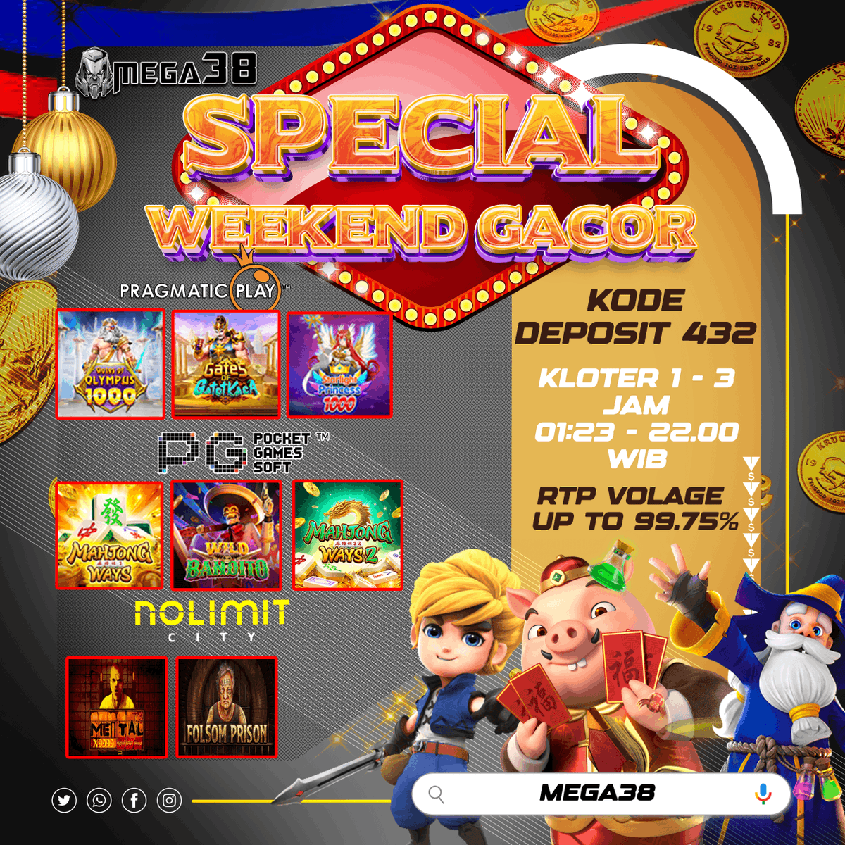 Mega38Official's tweet photo. 🎰 SPECIAL WEEKEND GACOR MEGA38 🎰 START FROM 4 FEBRUARI 2023 | 01.23 - 22.00 WIB  ACCESS DEPO 432  (KODE UNIK)  RTP VOLAGE  Up to 99.75%📷📷#mega38#situsmega38 #mega38slot #bonusnewmember #eventbuyspin #garansikekalahan #slotgacorhariini #slotgacor https://t.co/UMJP9KYv8T
