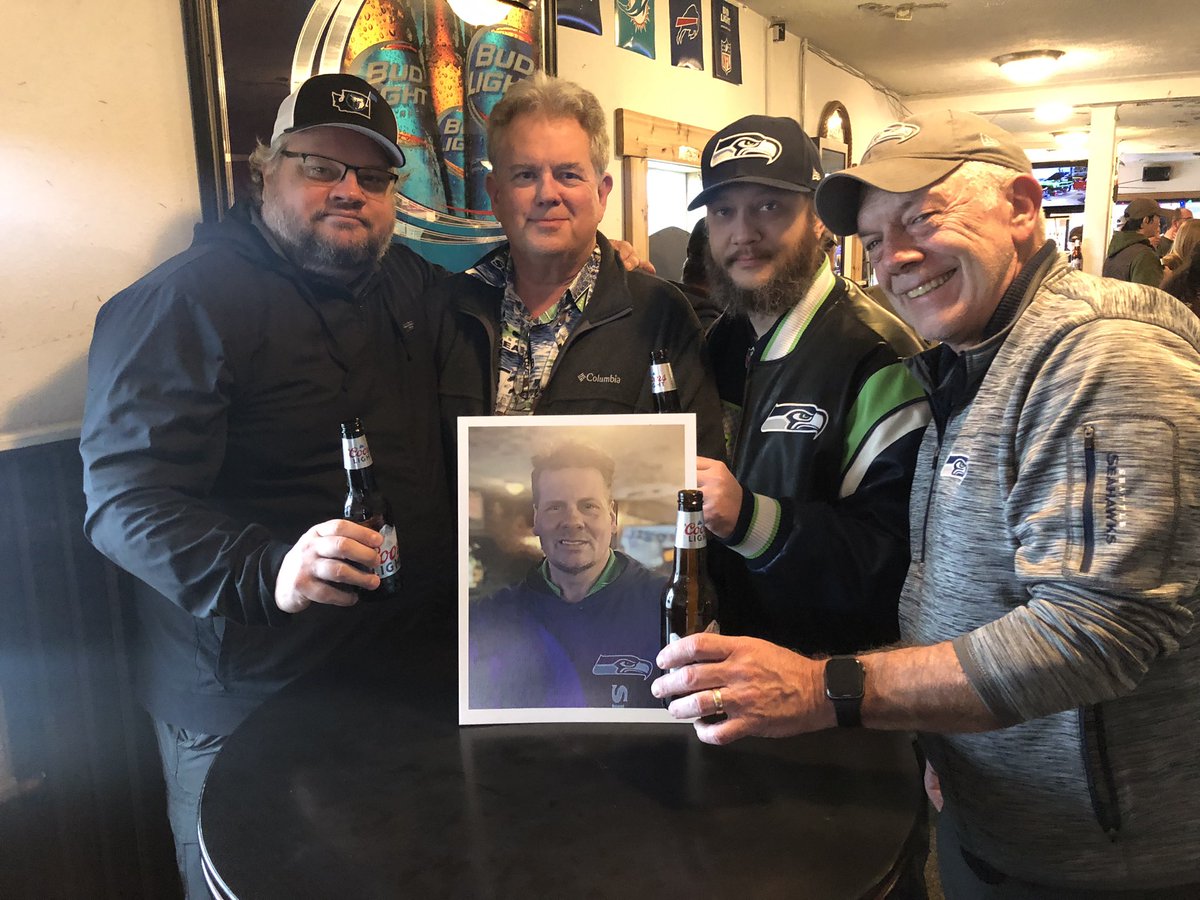 dp_geg's tweet photo. Tough day for us who used to work on @700espn. We gathered with family and friends to say goodbye to #seahawksdonnie who passed away a few weeks ago. Donnie was a great friend of the show and will be missed by all of us. RIP Donnie, RIP. @Lukens_At_Large @KarlHungus24 @Wingy2345 https://t.co/a2Rdj4iHSJ