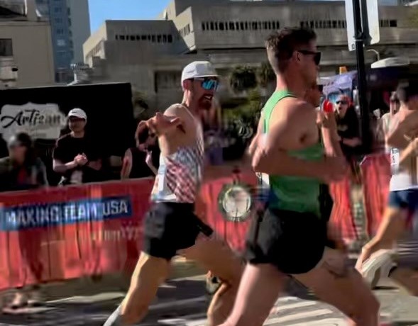 USFSaints's tweet photo. Congrats to USF alum Michael Blaszczyk on his performance at today's  2024 U.S. Olympic Marathon Trials in Orlando, Florida.  Blaszczyk had the 117th-fastest time of all qualifiers going into the race and placed 66th this morning with a time of 2:20:49, a 5:23-mile pace. https://t.co/2aJ9GsohCD