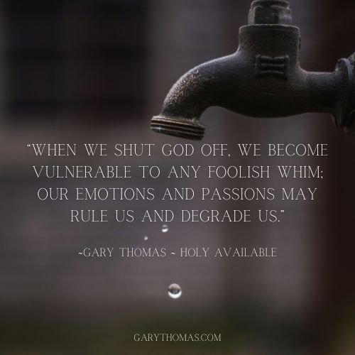 garyLthomas's tweet photo. "When we shut God off, we become vulnerable to any foolish whim; our emotions and passions may may rule us and degrade us." ~Gary Thomas, "Holy Available" https://t.co/c18PvfWLQO 

#garythomas #garythomasbooks #authorgarythomas #holyavailable https://t.co/07gVuJ71k0