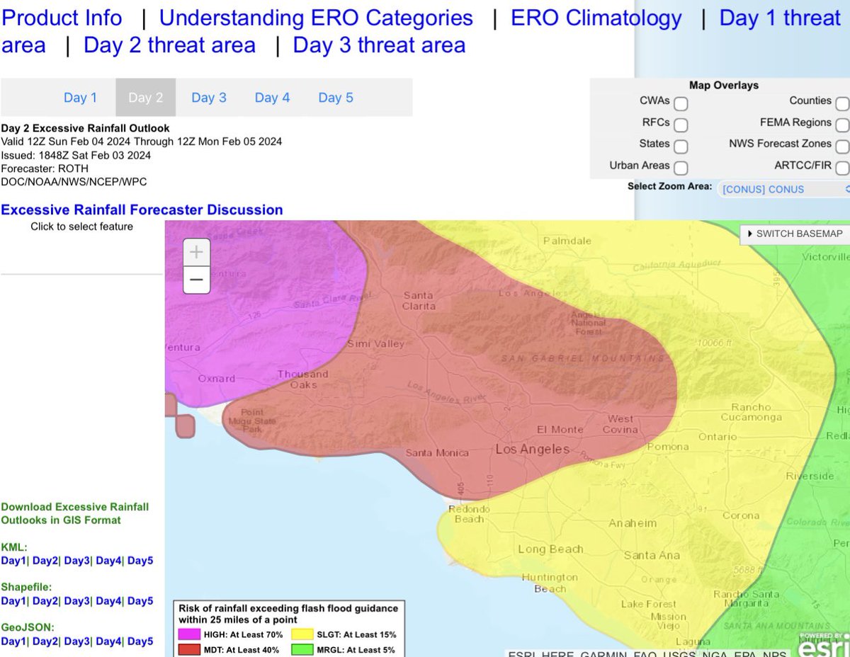 Saturday, February 3, 2024, 11:58 AM PST: A significant flood threat for Santa Barbara, Ventura county, Oxnard, and all Los Angeles County.  #Floodwarning #Califoniastorms #ElNino