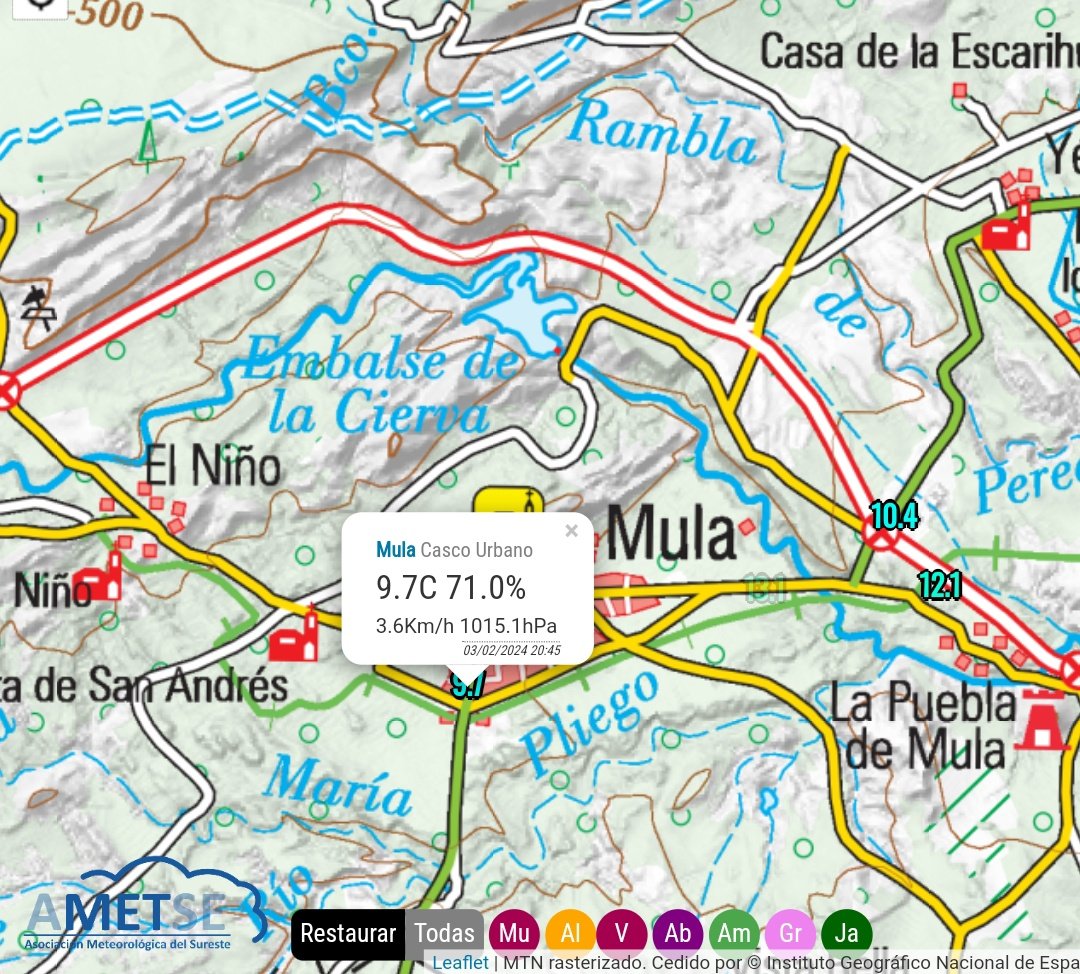 ✅ Gracias a la labor de nuestro compañero Olegario, el municipio de Mula (Murcia) sigue mejorando su red de seguimiento meteorológico <a href="/MeteoSE/">AMETSE</a>.

📢 Nuevo punto de seguimiento, el primero en el casco urbano de la localidad. 

👌 Ya puedes seguirlo en redmeteo.ametse.es/estacion.php?e…