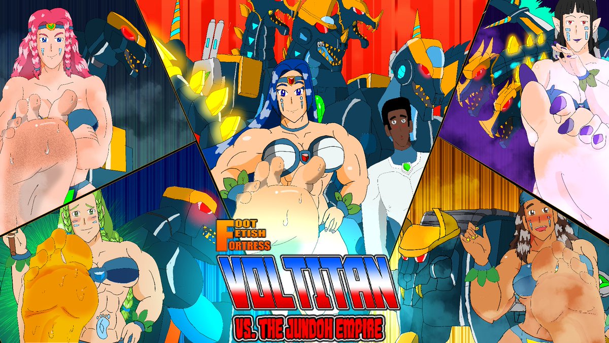 VolTitanDev's tweet photo. Foot Fetish Fortress VolTitan Vs. The Jundoh Empire Vol.1 is a super robot action-comedy about a draconic god of war fueled by foot fetish arousal defending his homeworld planet Feeternia from the puritanical Jundoh empire and their army of Gargabeasts
https://t.co/JK7VqgXp5R https://t.co/PyOHy1JSlR