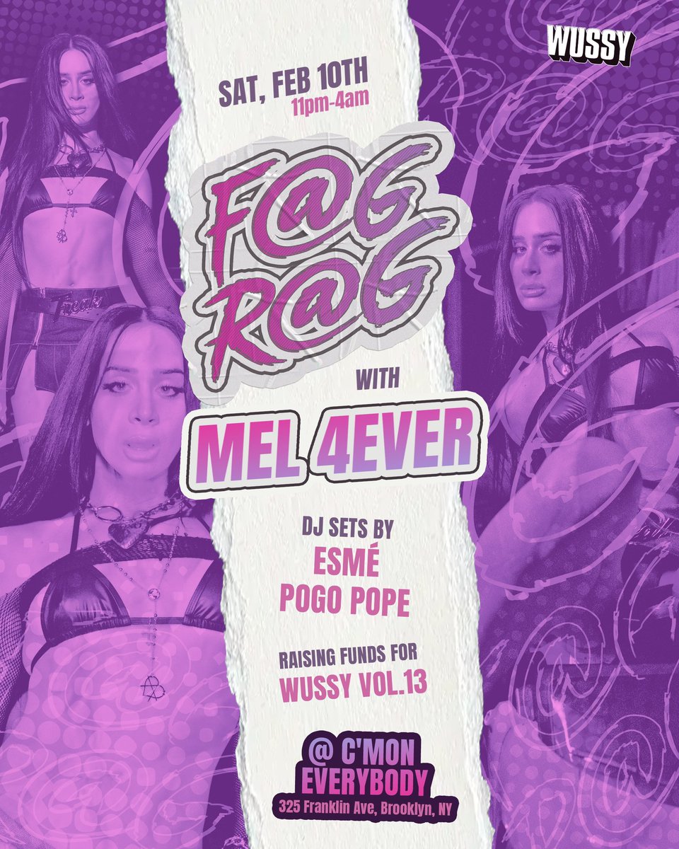 Wussy Mag (@wussymag) on Twitter photo Later that night we’ll be at <a href="/cmoneverybodybk/">C'mon Everybody</a> for F@G R@G a dance party w/ special guest @mel4everrr + DJs Esmé & Pogo Pope 🪩 Later that night we’ll be at <a href="/cmoneverybodybk/">C'mon Everybody</a> for F@G R@G a dance party w/ special guest @mel4everrr + DJs Esmé & Pogo Pope 🪩