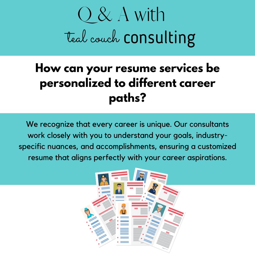 #QandA #ResumeRevamp #PersonalizedDesigns #CareerBoost #DocumentPerfection #TailoredForSuccess #ConsultingExcellence #StandOutResumes  #TealCouchConsulting