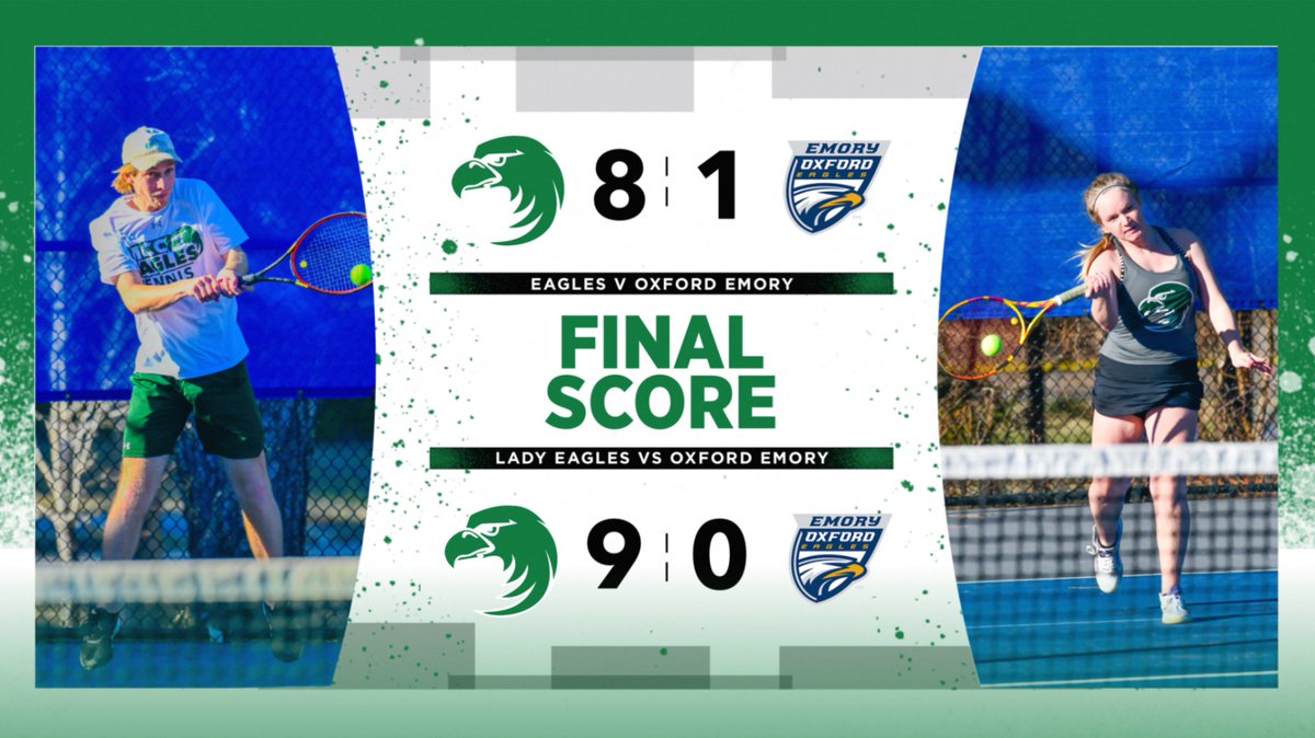 MCCEaglesSports's tweet photo. FINAL. @MCCEaglesTennis picked up a pair of wins over the Oxford Emory Eagles today. The ladies won 9–0 and the men won 8-1. MCC he’s back in action Tuesday at Delta State. 
#mcceagles
#findyourwings
#meridiWIN https://t.co/hmoObwFUNE