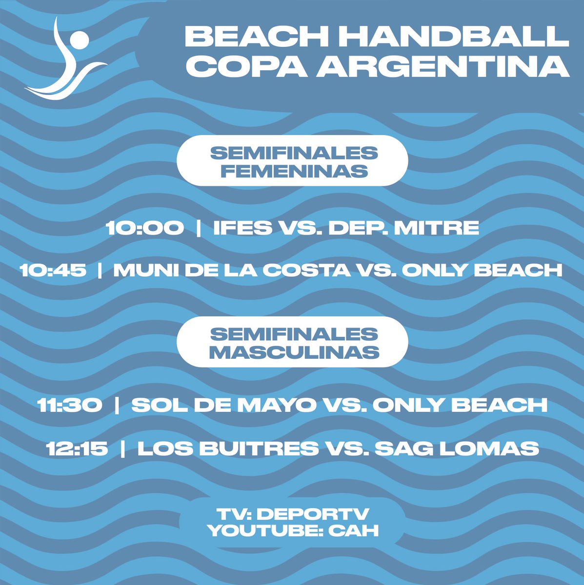 La Copa Argentina Open de Beach Handball rumbo a instancias decisivas 🔥

Finalizando la tercera jornada del certamen, IFES, Deportivo Mitre, Only Beach, Municipalidad de la Costa, Sol de Mayo, S.A.G. Lomas y Los Buitres serán protagonistas de la lucha por los títulos nacionales.